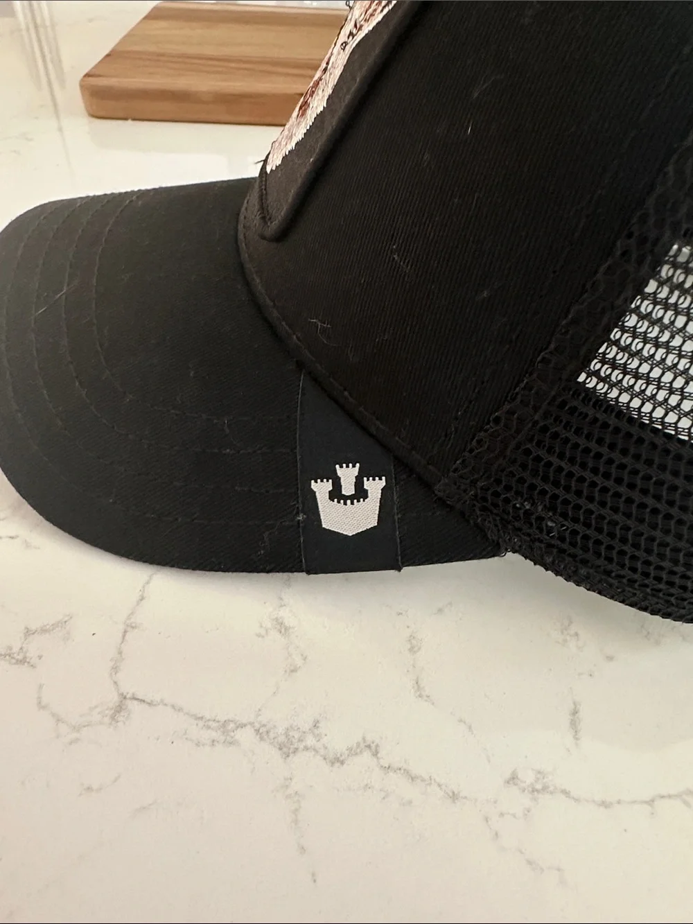 Goorin Bros Black Kids Trucker Hat with White and Brown Wolf Patch